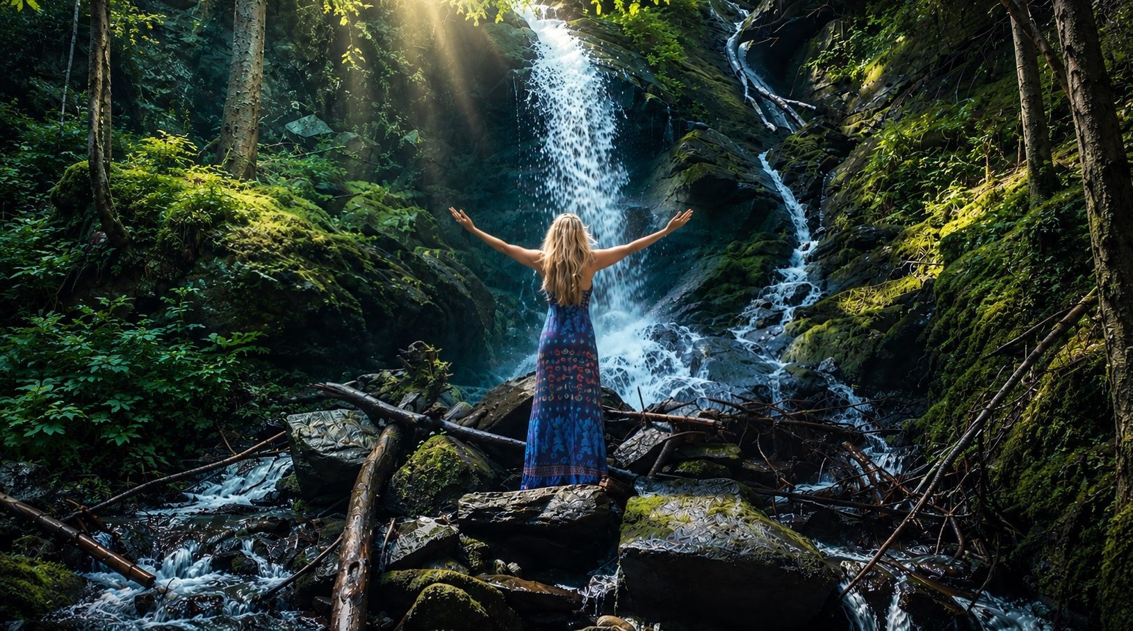 Claudia Fabrizy – spirituell selbstbestimmt leben – Mystikerin am Wasserfall im Wald